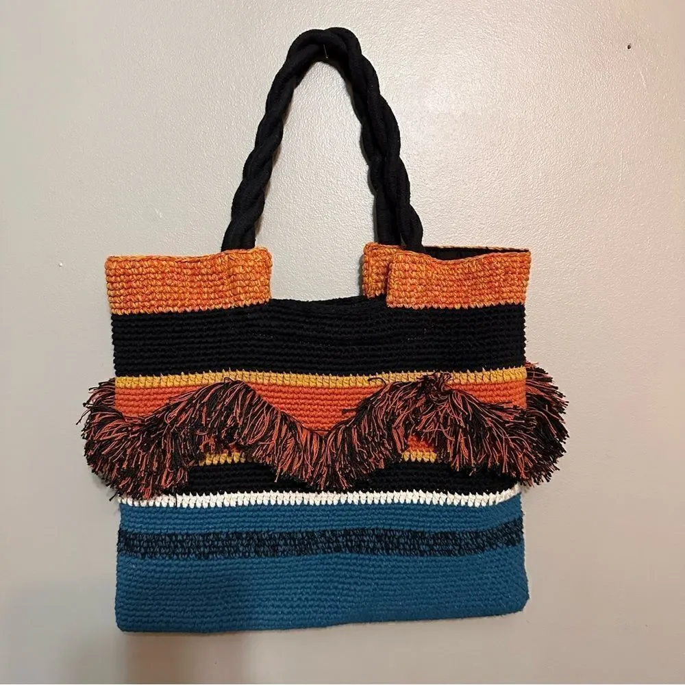 J. Jill zig zag woven fringe tote bag